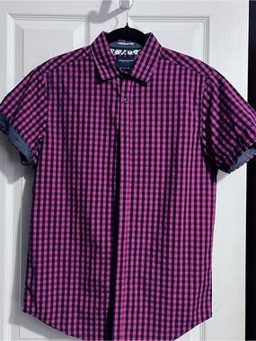 Denim & Flower Men's Short-Sleeve Pink & Black Gingham Button-Down Shirt